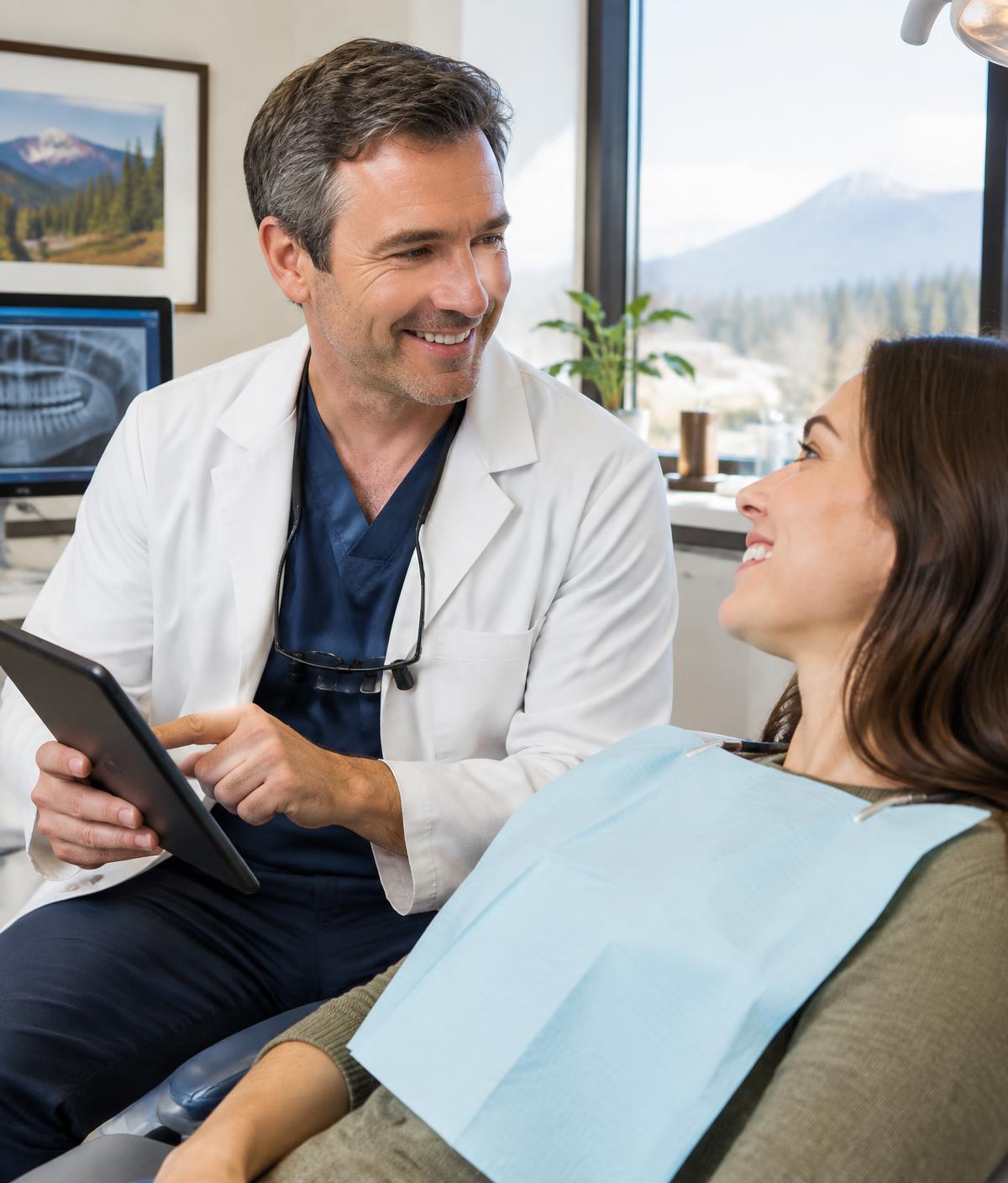 Dentist reviewing a treatment plan with a smiling patient